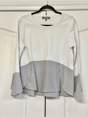 White Striped Hem Long-Sleeve Top
